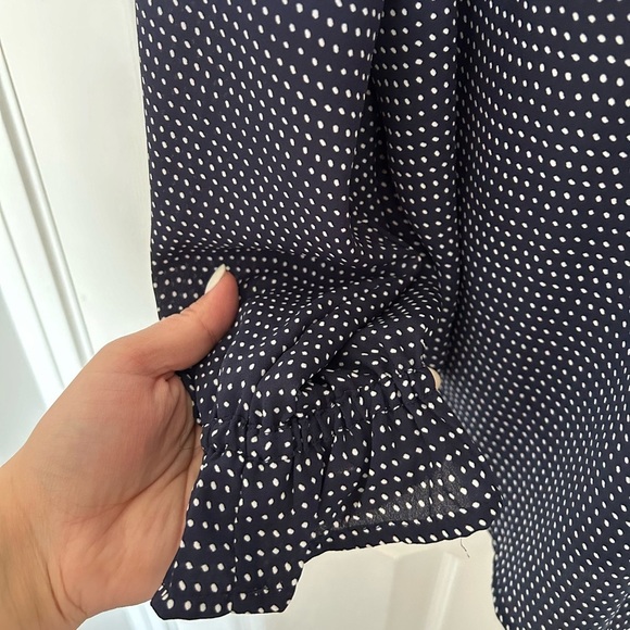 4/$20 Adrianna Papell polka dot ruffle flounce blouse- size L - Picture 5 of 9